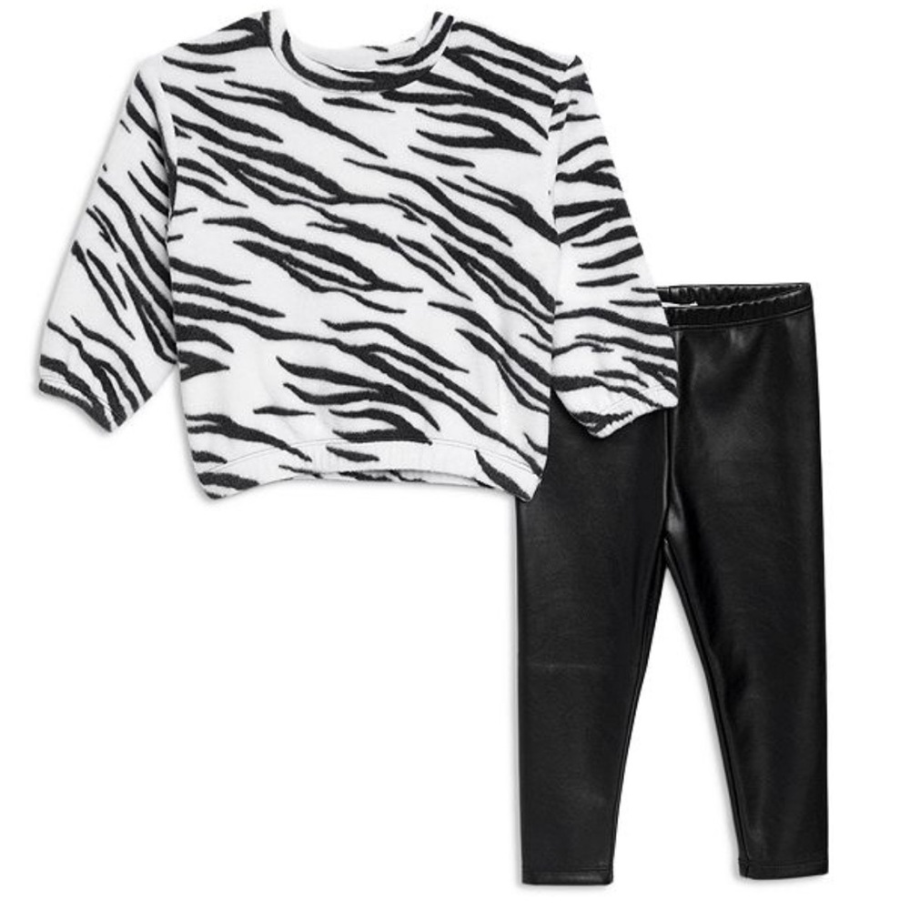 Splendid Girls' Cozy Zebra Top & Faux Leather Leggings Set